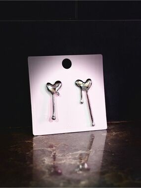 Silver color Dripping Heart Dangle Stud Earrings